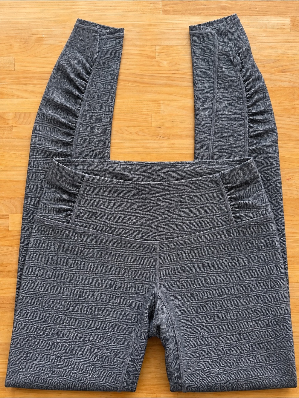 Athleta Gray Herringbone Lined Leggings Ruched Size XS